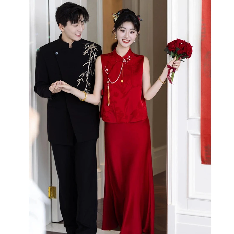 新中式订婚礼服旗袍敬酒服新娘2025新款红色晨袍女高级感回门便装