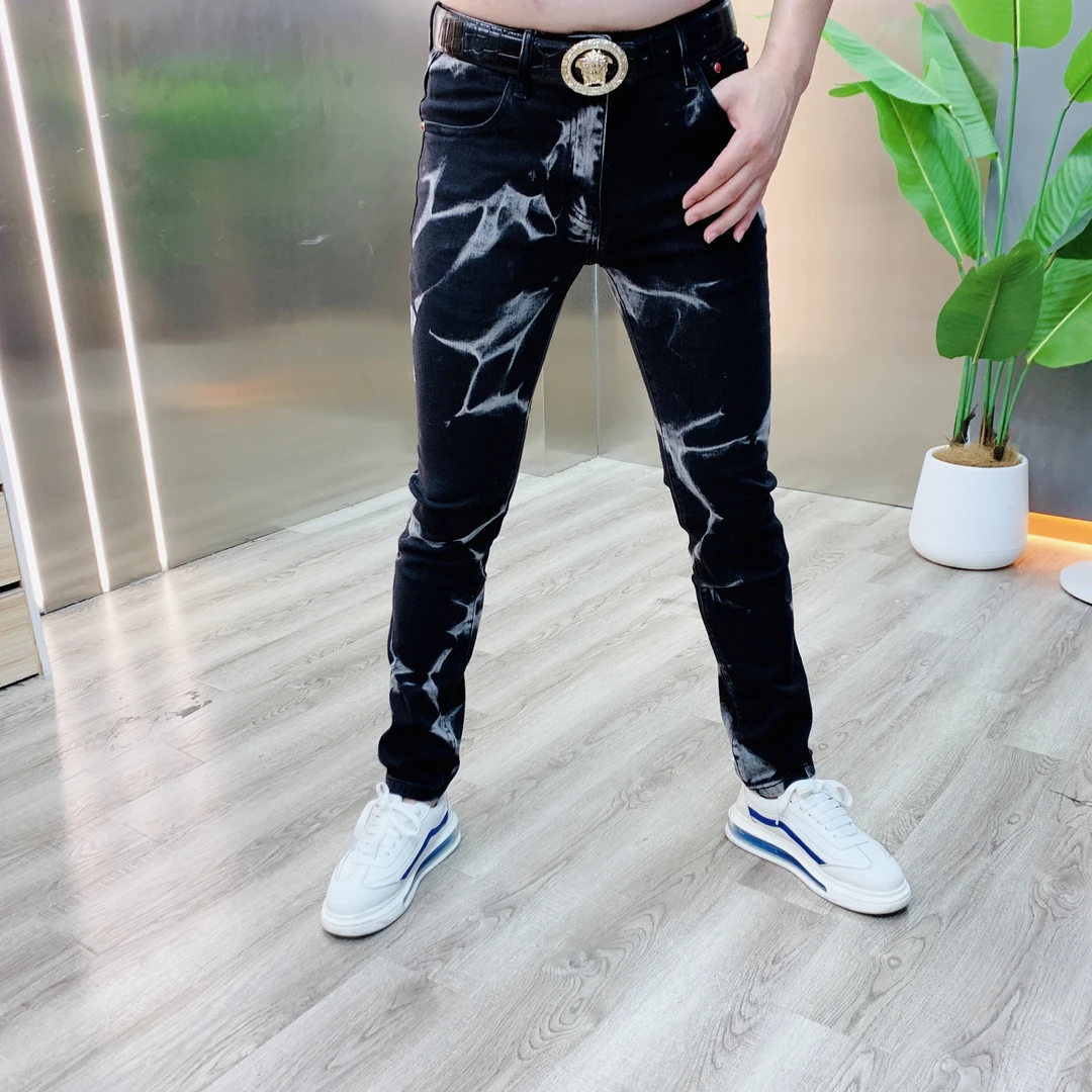 阿凯严选  欧洲站秋季新款男士潮流时尚修身百搭高弹个性牛仔裤