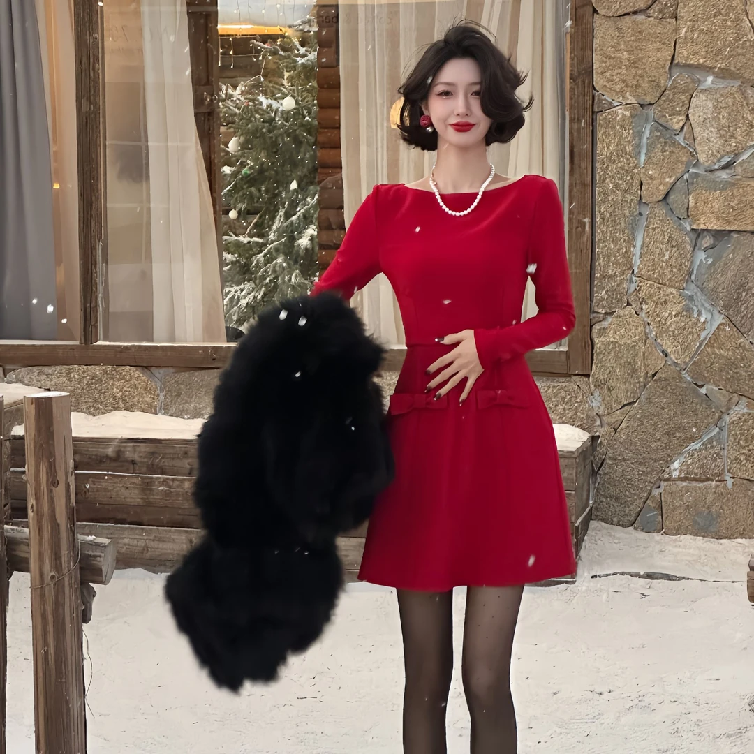 【大晶定制】“减龄千金”新款气质优雅轻奢中长款收腰连衣裙-DJ10093