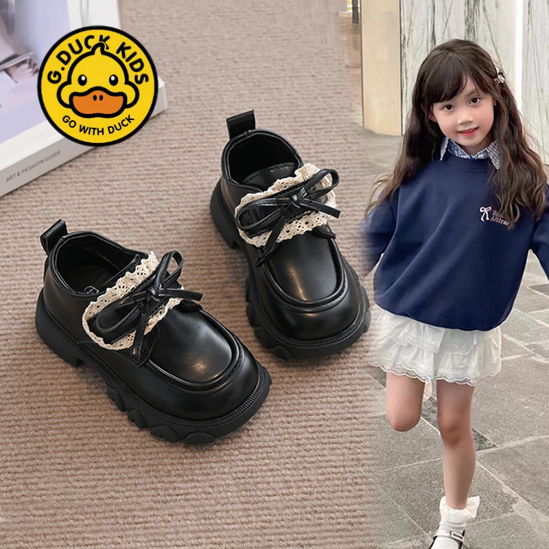 小黄鸭儿童皮鞋公主鞋2025秋季黑色演出女童英伦风乐福鞋校园鞋