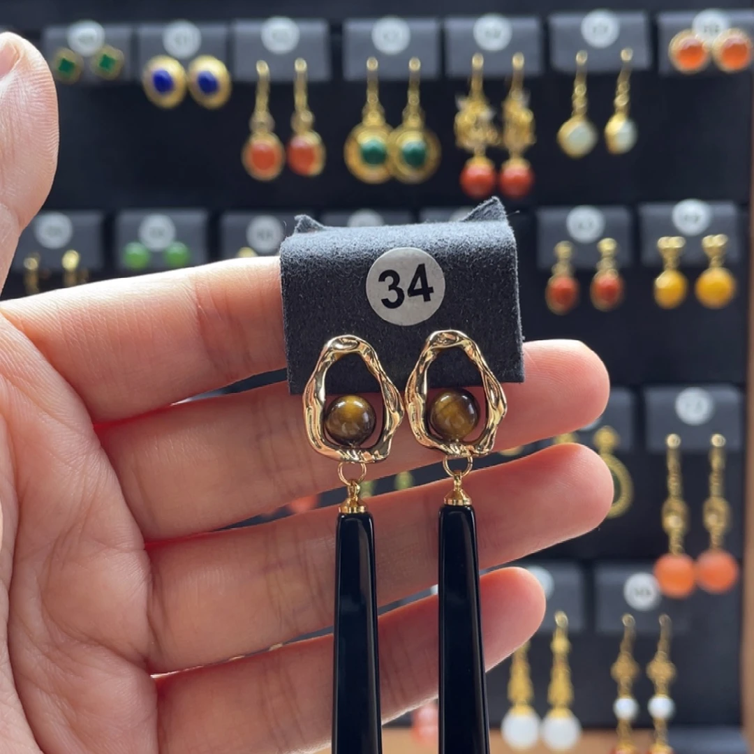 心***任玛瑙/玉髓银S925镶嵌耳钉34号银针铜托