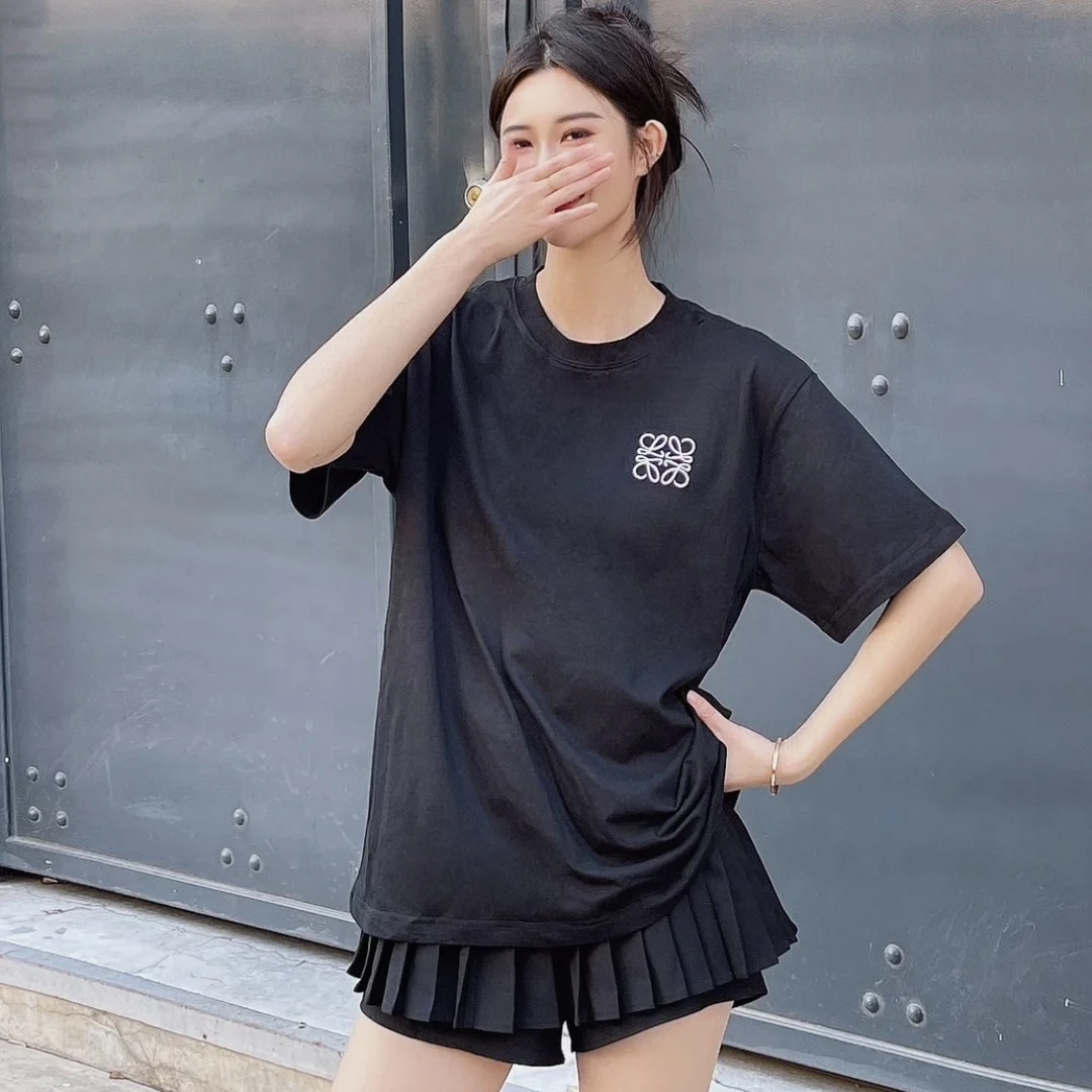 99新 LOEWE/罗意威 WX108336/吴磊同款基础Logo黑色短袖/S码