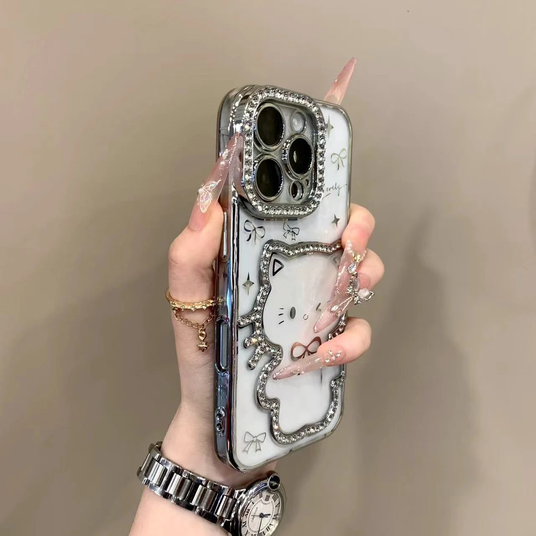 闪钻猫咪适用iPhone16promax手机壳新款14plus高级感15pro女款13p