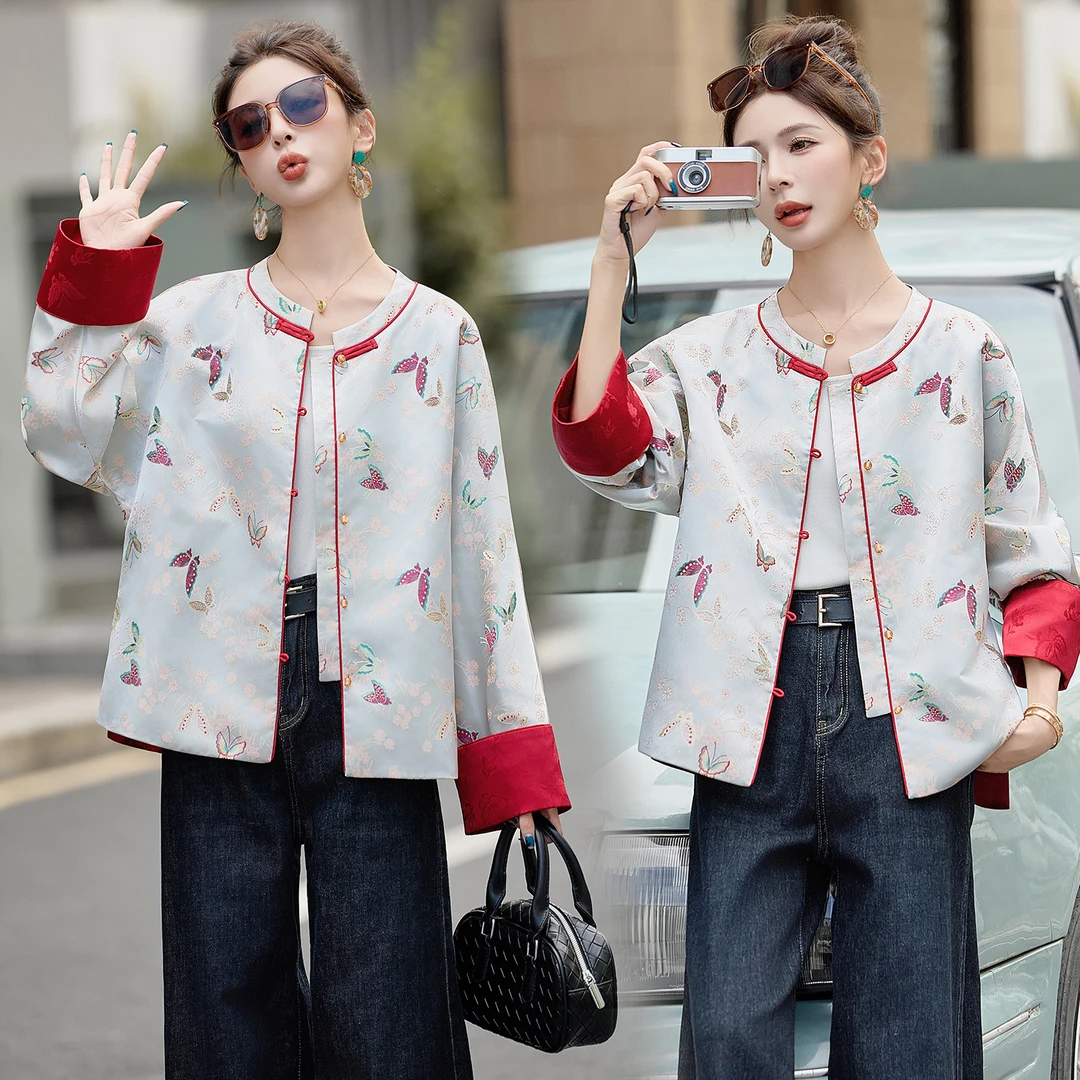 新中式国风复古提花外套女2025年春秋新款高级感气质宽松短款上衣