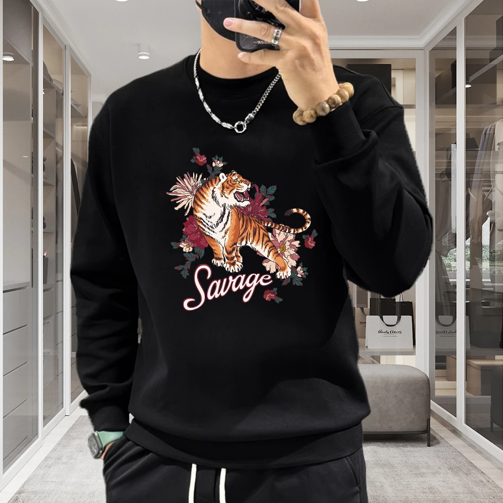 个性潮流重磅圆领卫衣痞帅街头宽松休闲秋冬印花时尚男士潮流卫衣