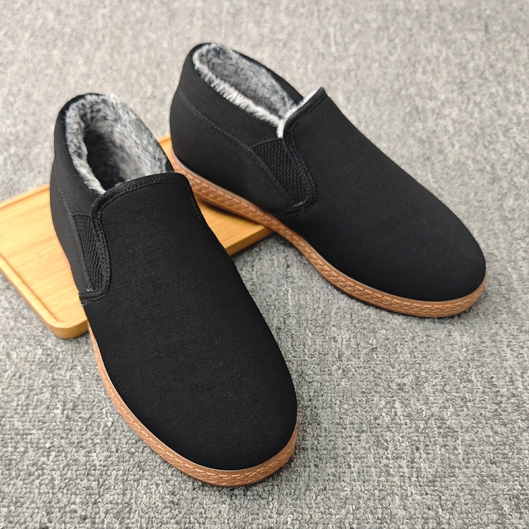 高档加绒加厚棉鞋老北京布鞋男冬季百搭保暖一脚蹬千层底软底布鞋