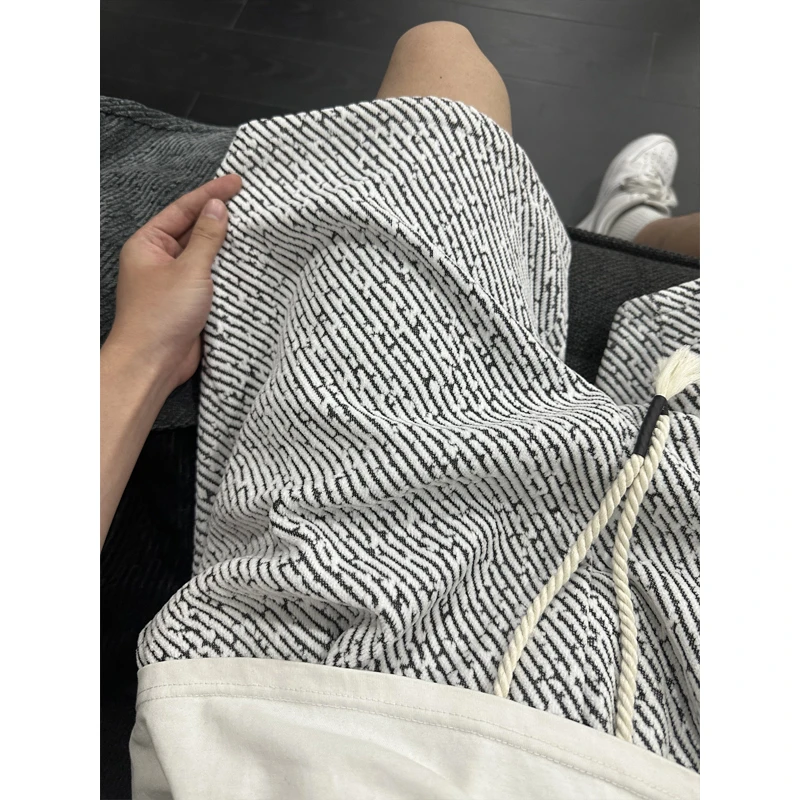 黑白小香风针织短裤男款夏季斑马纹裤子高级感宽松休闲运动五分裤