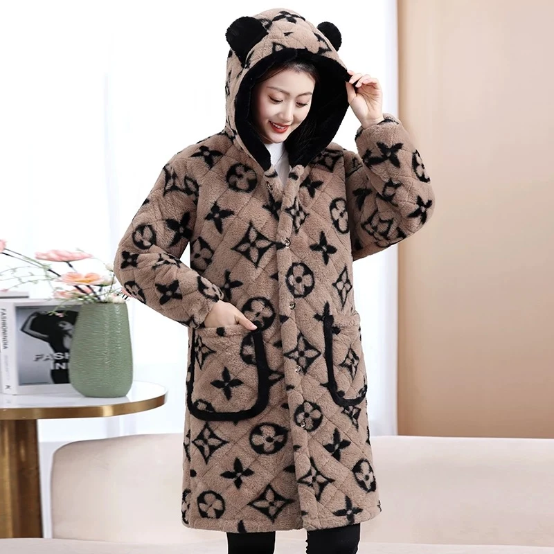 2025时尚新款棉衣女韩版宽松棉服加绒加厚保暖防寒耐脏中长款外套