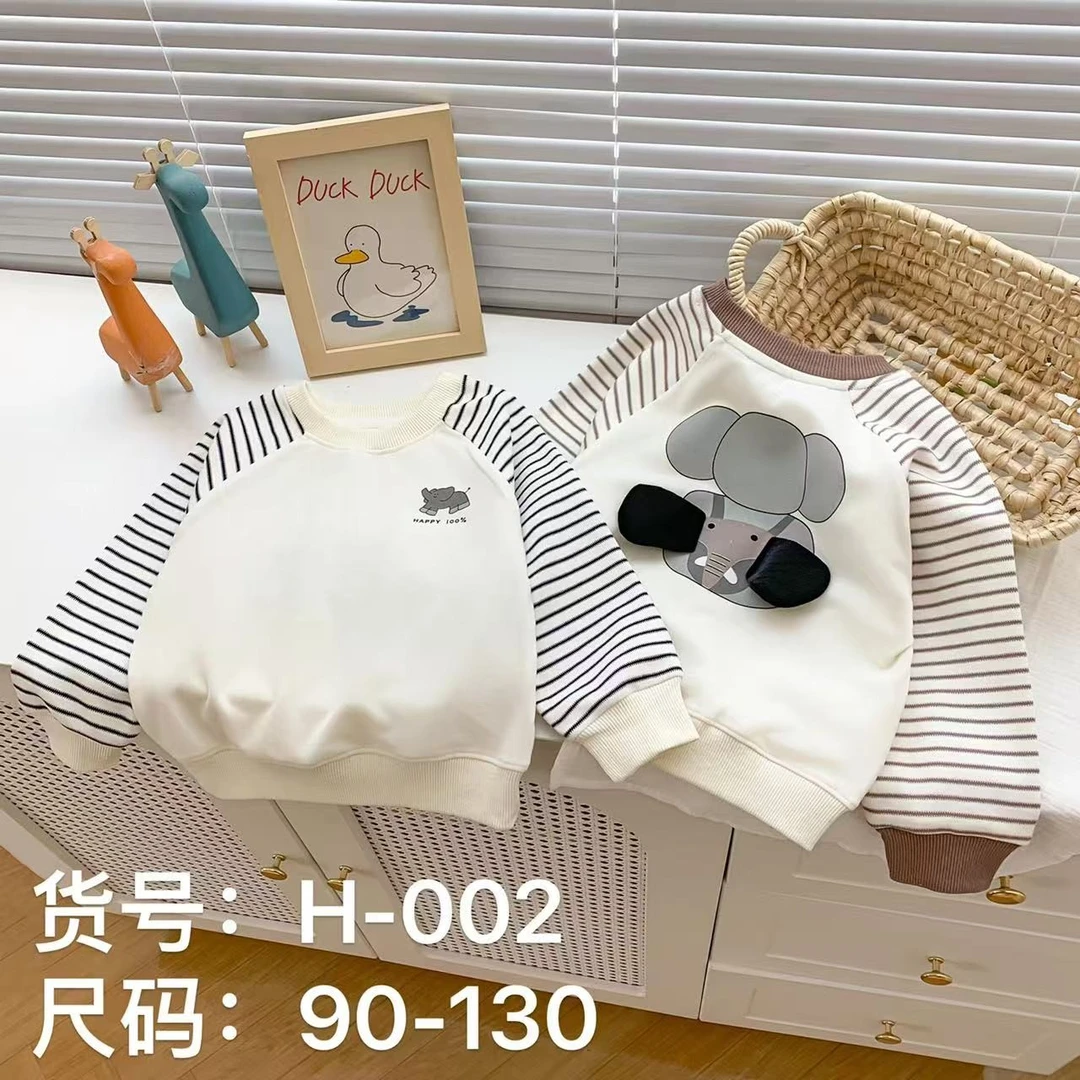 H-002可爱小象卡通卫衣（黑条）