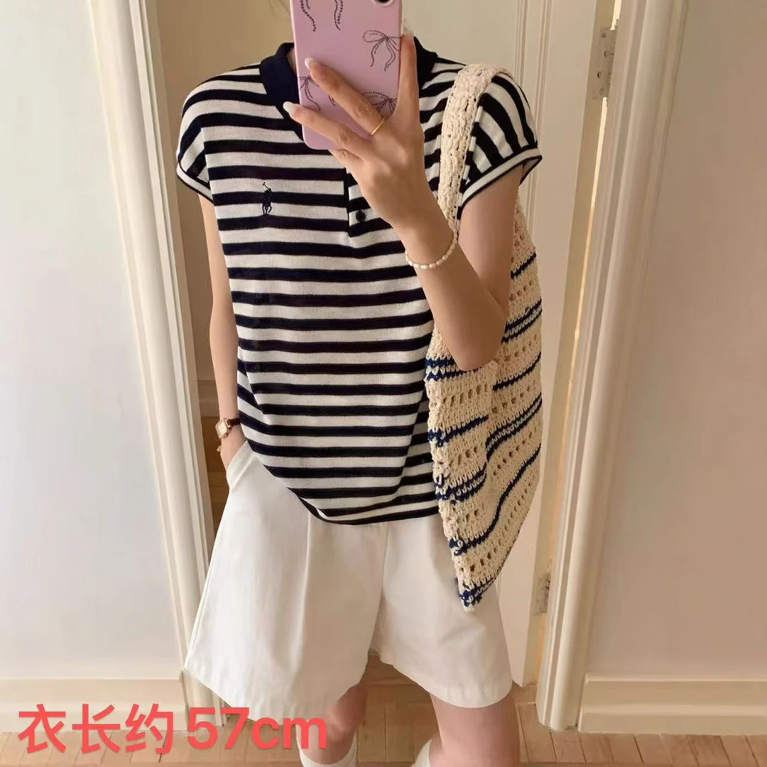 polo领针织骑士标条纹上衣