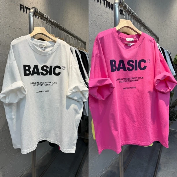 YM8130夏季新款韩版字母印花亮色宽松大版显瘦圆领短袖T恤女