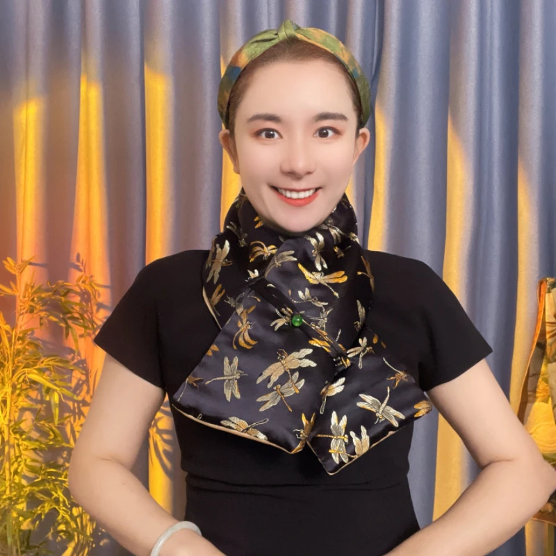 【织锦围脖】秋冬加厚围脖手工盘扣保暖围巾丝巾88*15