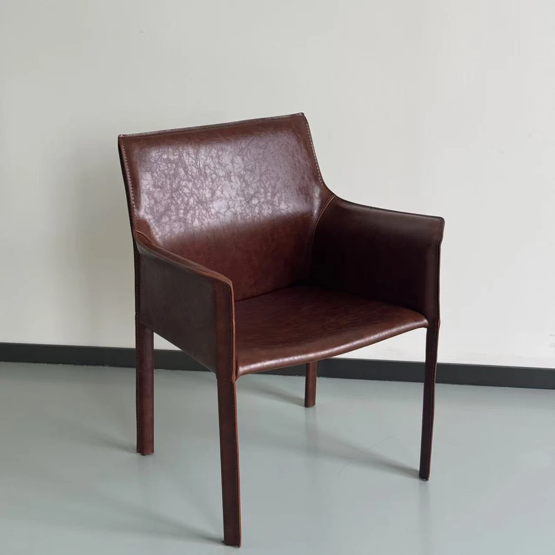 马鞍皮休闲椅意式轻奢简约书房中古书椅65*57*85