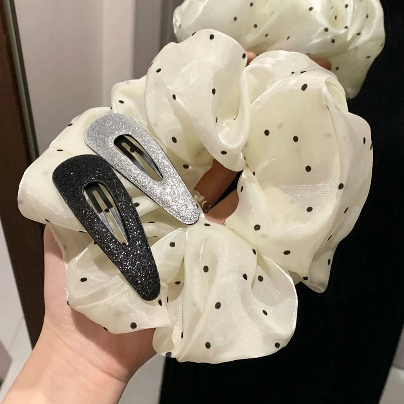 法式波点大肠发圈珠光纱丸子头小灯泡碎钻新款高级感扎头发皮筋