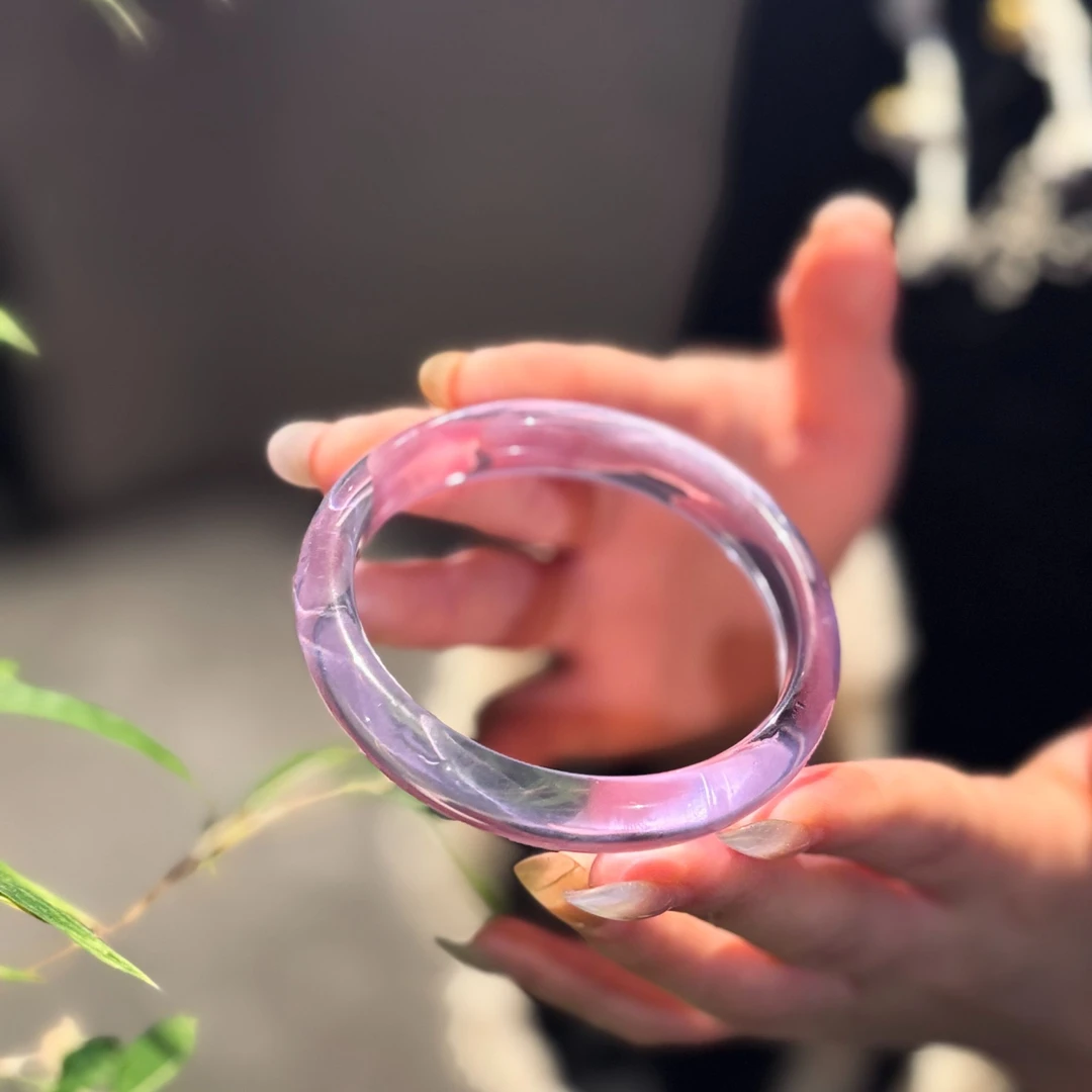 新中式高冰种水晶手镯紫罗兰手镯紫色冰透美人镯