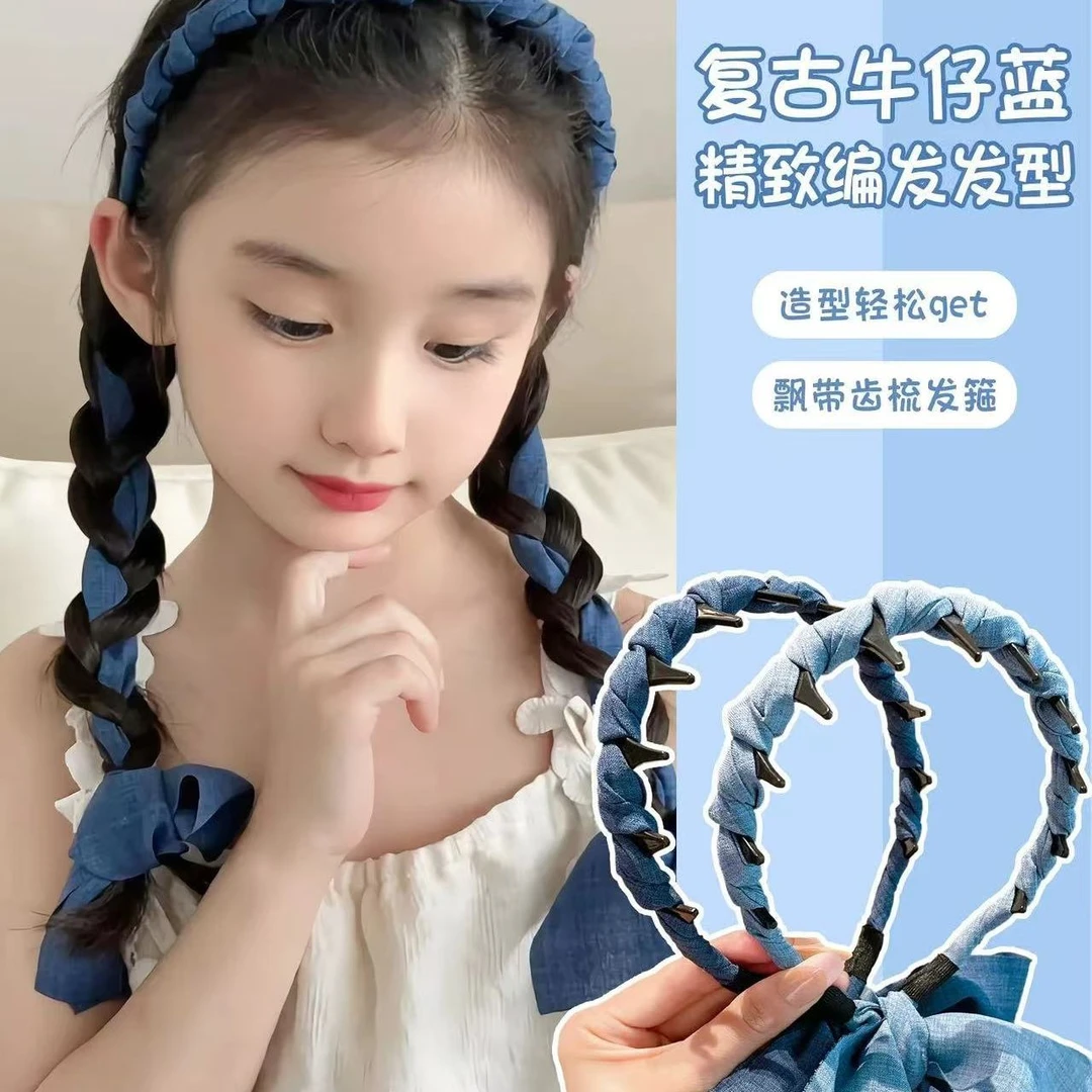 儿童宽飘带锯齿发箍2025新款女孩不勒头防滑头箍发饰女童编发神器