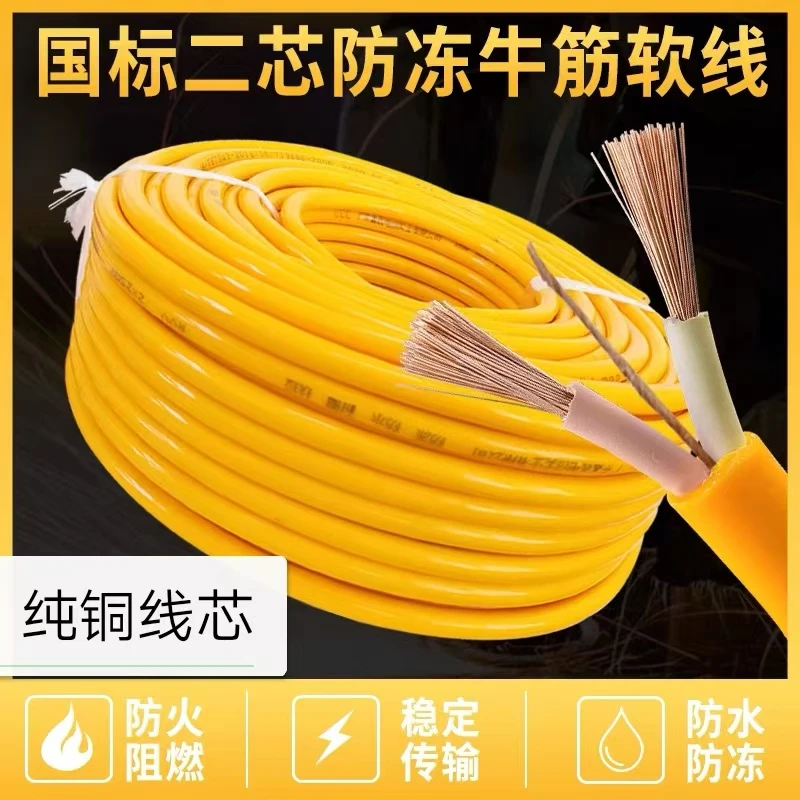 柔软电线电缆两芯纯铜耐高温绝缘双芯户外抗冻接地拖线电线软线