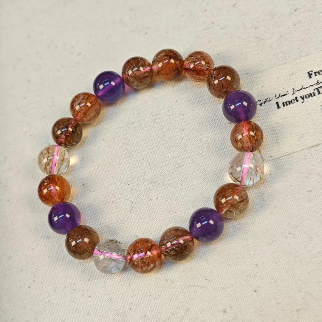 DT25紫全超七水晶素圈手链10+