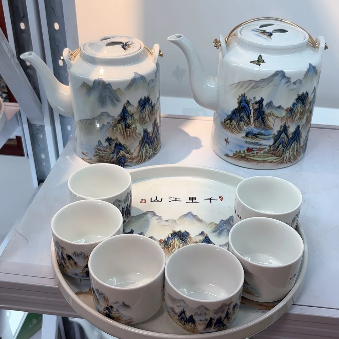 壶千里江山图六个杯子