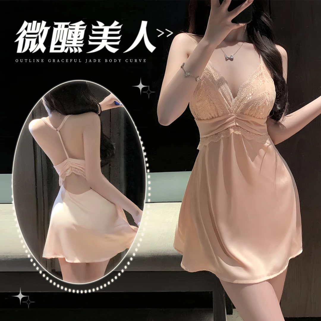 【月汐颜语】❤️FM风月连体露背吊带睡裙睡衣纯欲风蕾丝夏季性感纯欲