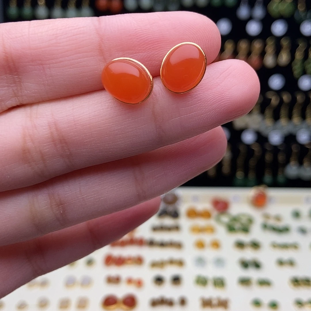 和田玉银S925镀金镶嵌耳饰