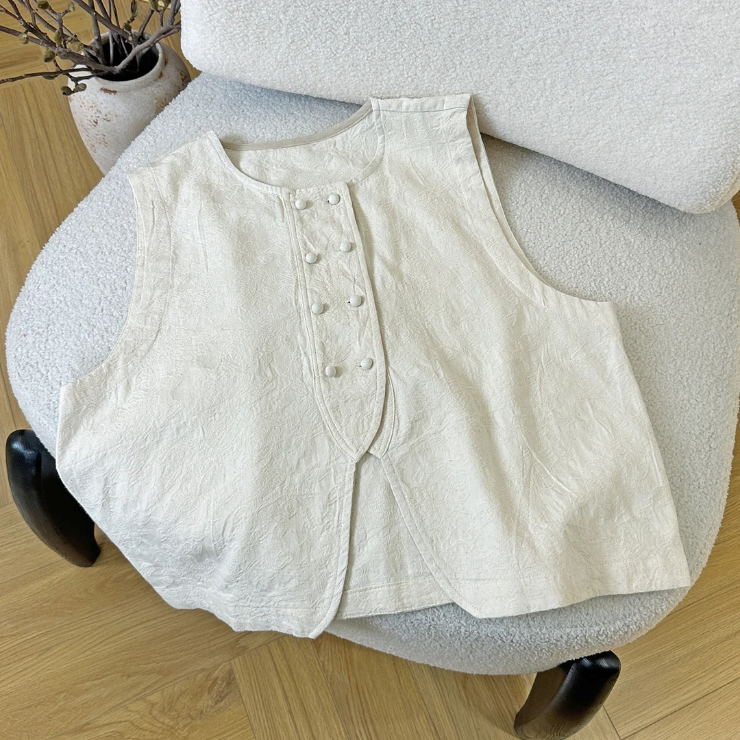 [絮痕]春秋季文艺棉麻风宽松显瘦透气百搭立体压花马甲