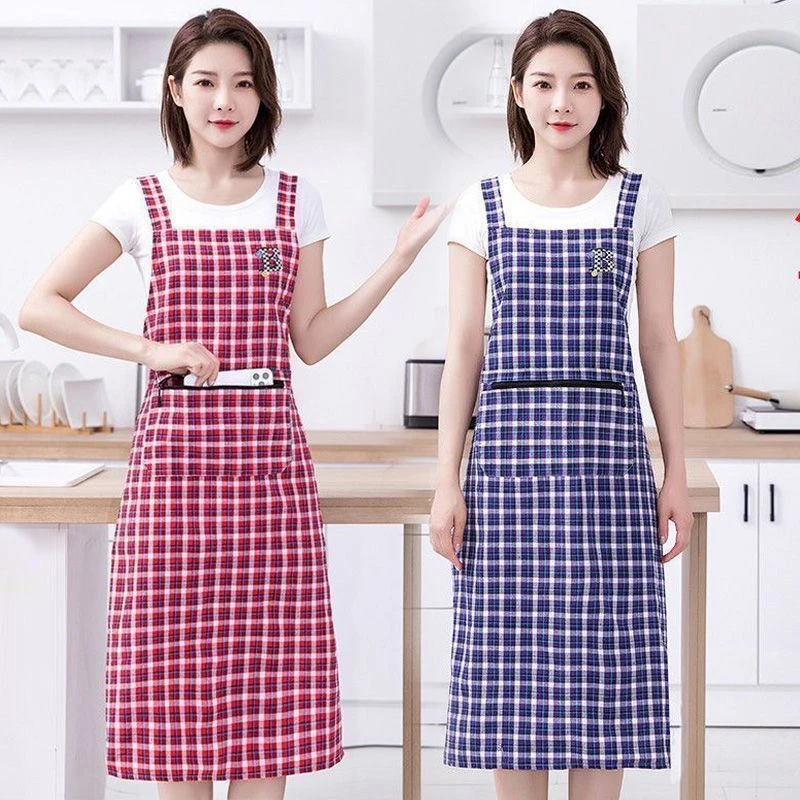 加长围裙过膝防污透气背带围腰拉链口袋罩衣上班打工女罩衣工作服