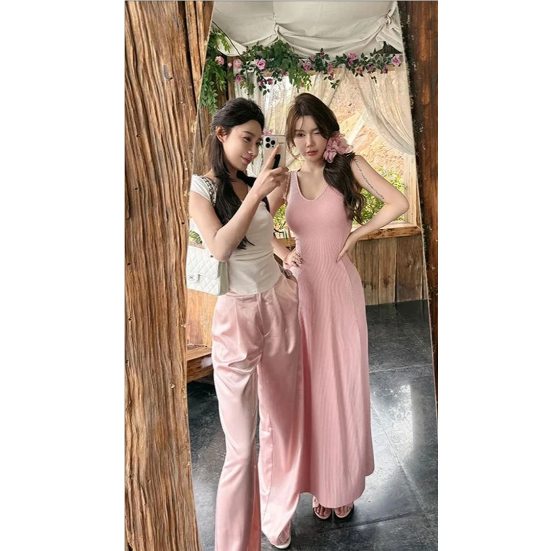 法式无袖夏季新款修身百搭收腰连衣裙长裙#Q1193