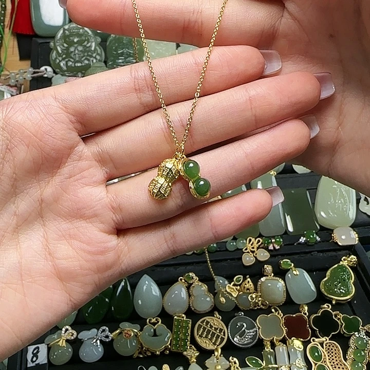 颈饰银S925镶嵌和田玉送链子送绳