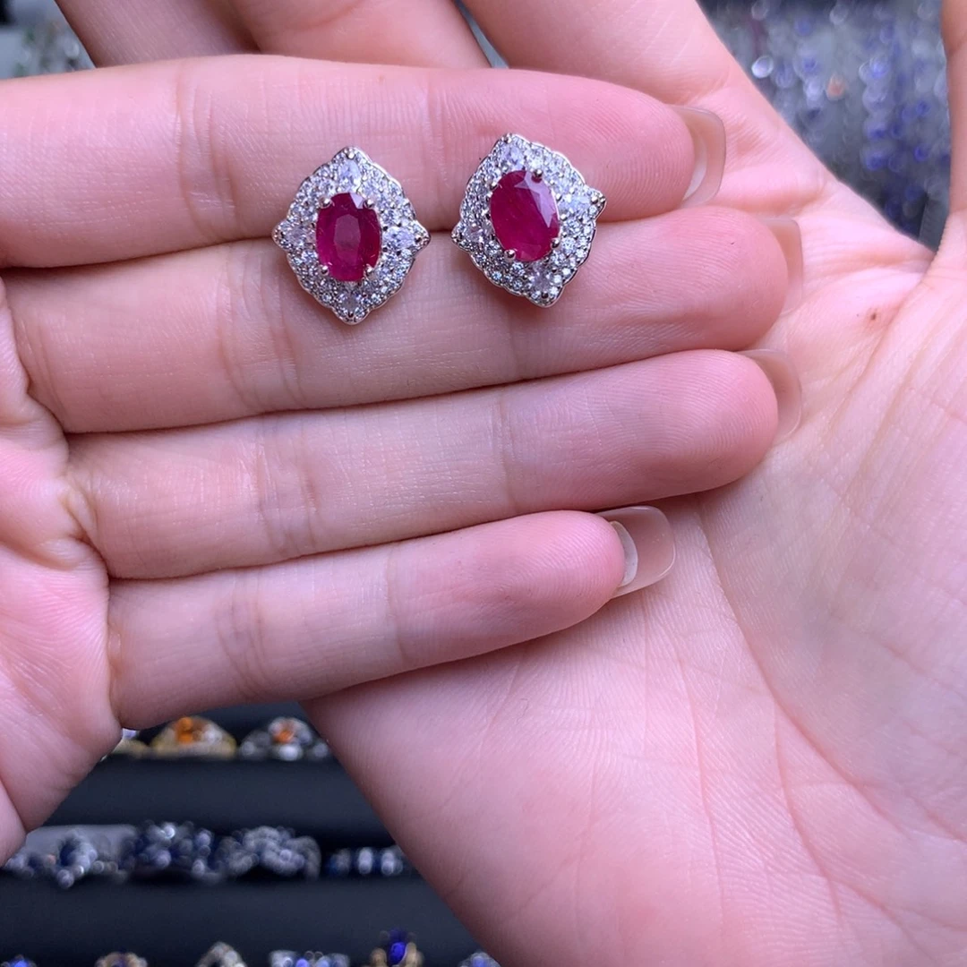 耳饰红宝石银S925镶嵌