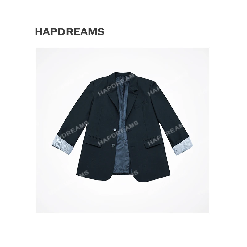 羊毛西装 简约质感咩咩混纺廓形通勤条纹翻袖外套671