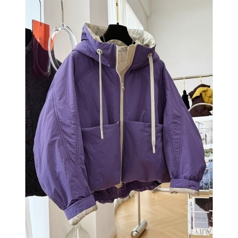 韩系慵懒风宽松休闲连帽短款夹棉外套女冬季新款巨好看的棉服棉衣