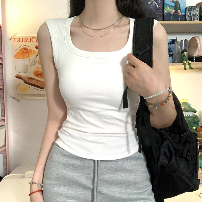 棉质白色吊带背心女内搭遮副乳宽肩带胖妹妹显瘦通勤打底性感紧身