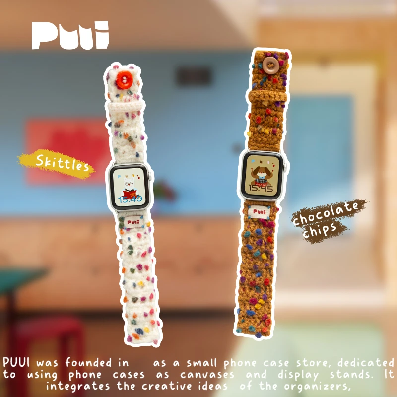 Puui原创适用Applewatch苹果S10手表iwatch8毛绒S9针织表带7/6代