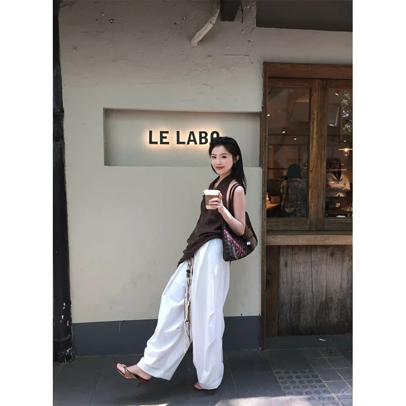 夏季时尚小众设计款性感露背无袖修身显瘦穿搭上衣休闲宽松长裤女