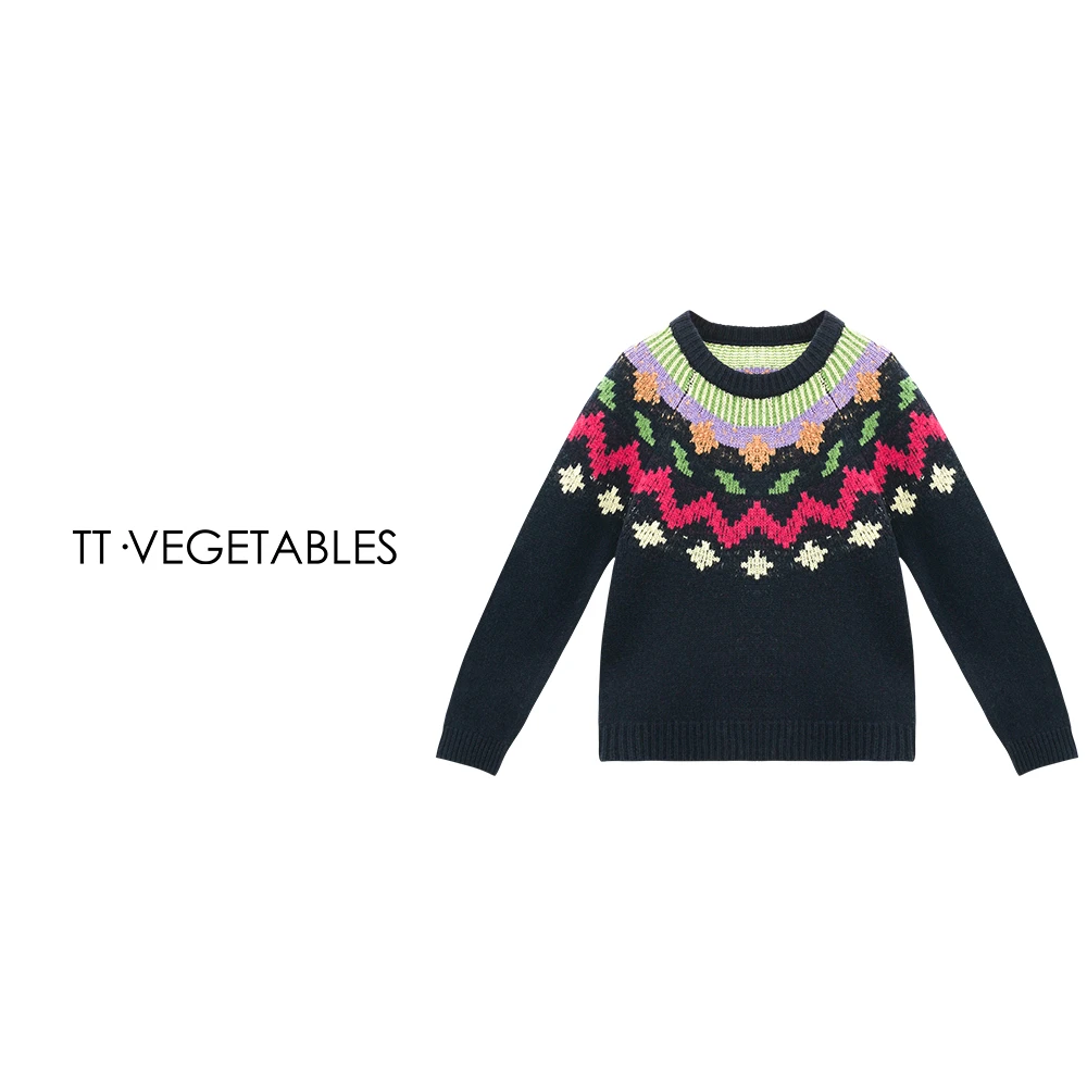 噢芬/小个子【栀珩】100%美利奴羊毛韩系圆领针织套头毛衣522583