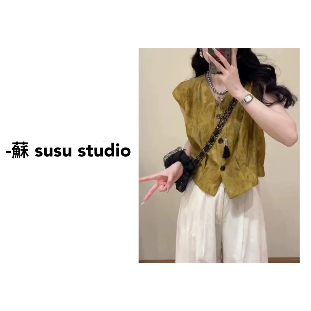 2592新款V领单排扣洋气背心马甲