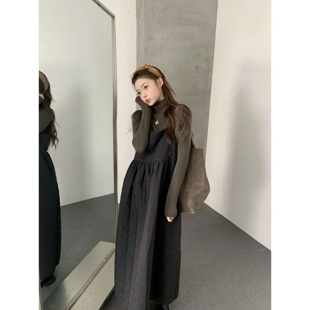 女装秋冬装2025新款时尚韩版减龄堆堆领打底衫叠穿背心棉服女套装