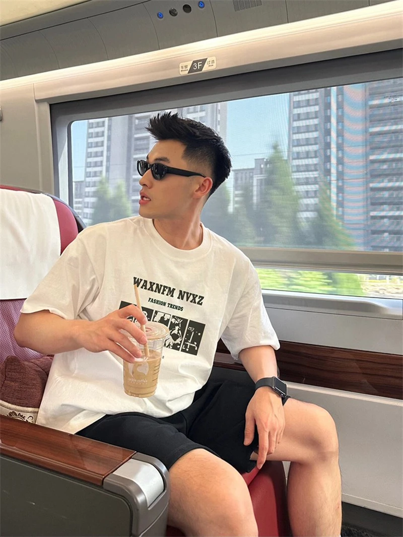 美式复古字母印花短袖T恤男女夏季小众宽松百搭纯棉半袖情侣上衣