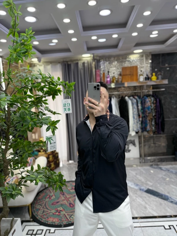 SH轻奢时尚高定男士雅痞商务撞色字母休闲衬衫628