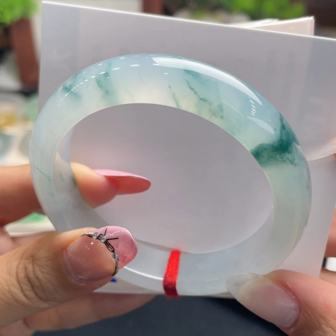 翡翠未镶嵌手镯23号54.3正圈冰飘花