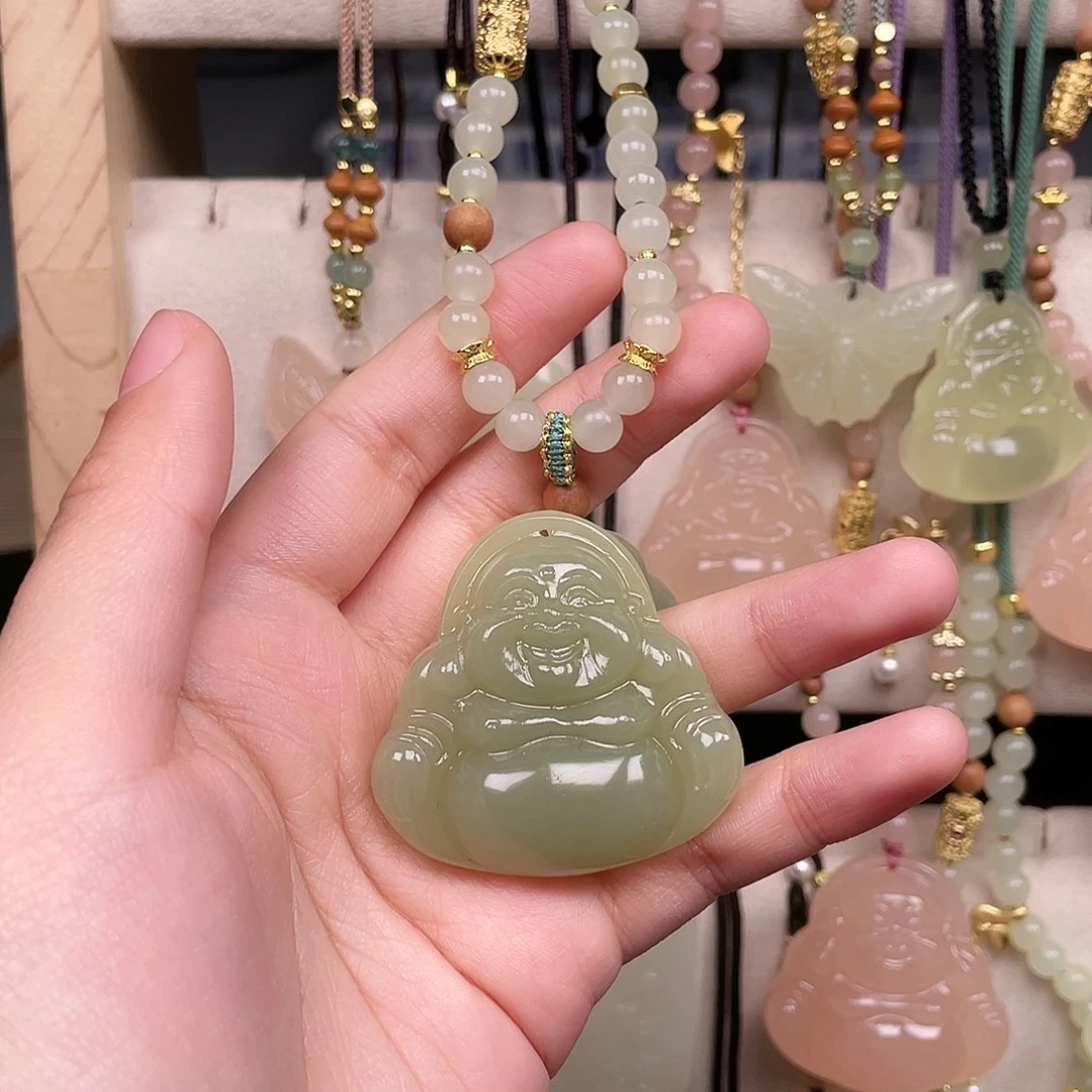 石英质玉合金颈饰43深绿佛重工绳
