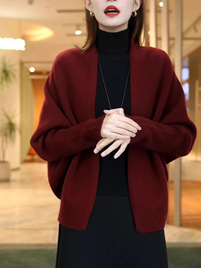 红色高级感洋气针织开衫大码女秋冬胖MM百搭减龄外套小众时尚毛衣