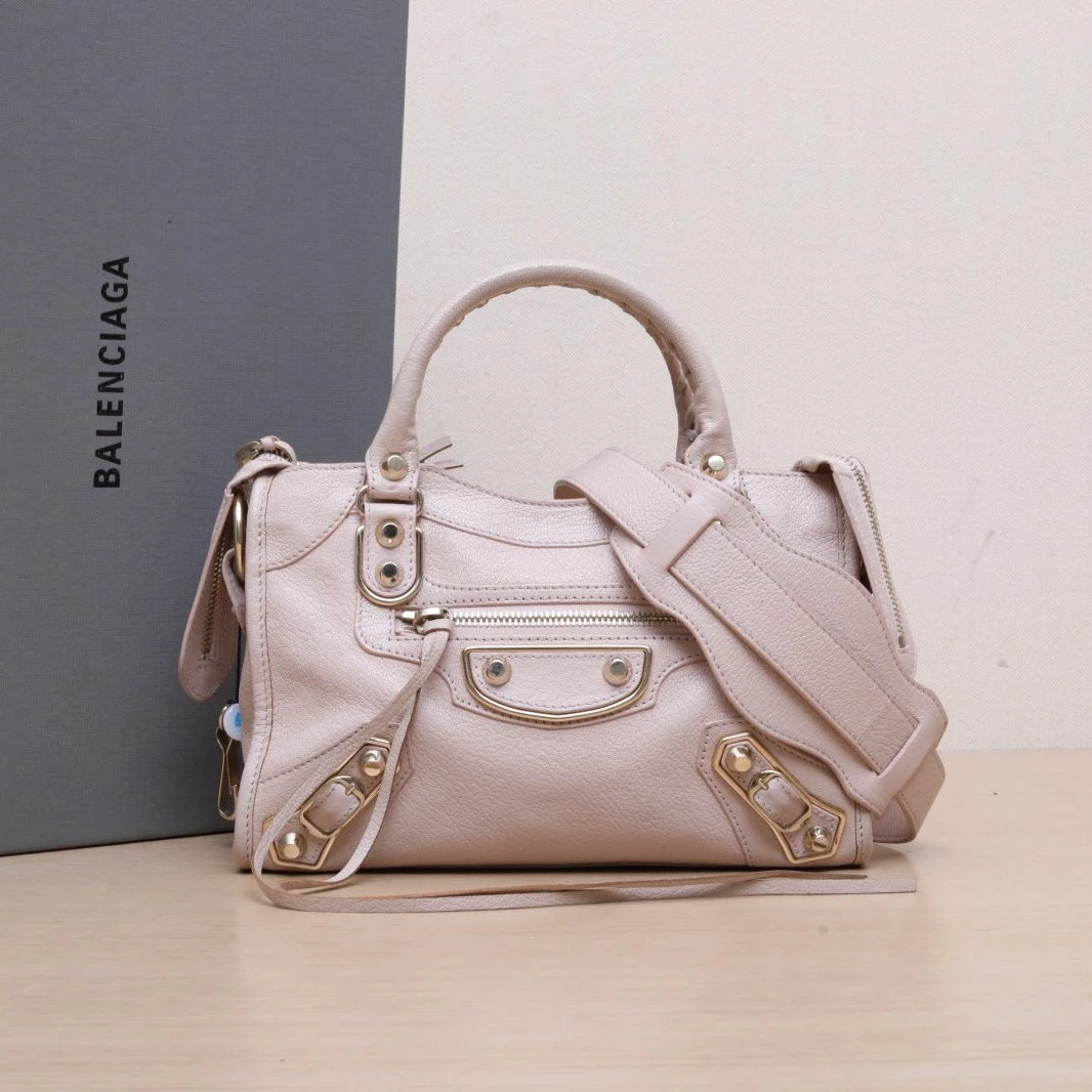 95新 Balenciaga/巴黎世家 花花 金属机车包 Mini 24cm 山羊皮