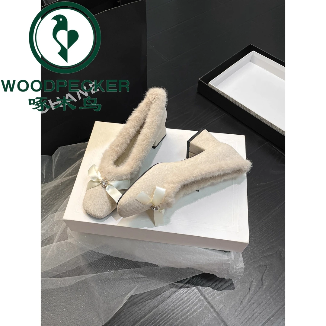 啄木鸟方头粗跟配旗袍不累脚女鞋2025秋冬季加绒保暖玛丽珍高跟鞋