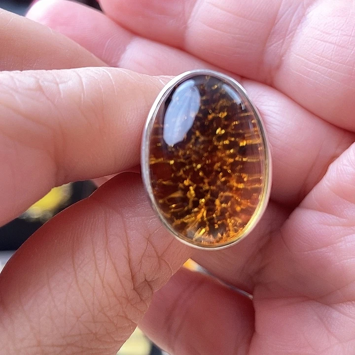琥珀戒指银S925镶嵌戒指