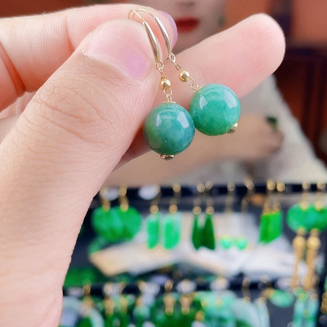 翡翠18K金镶嵌耳饰饰品