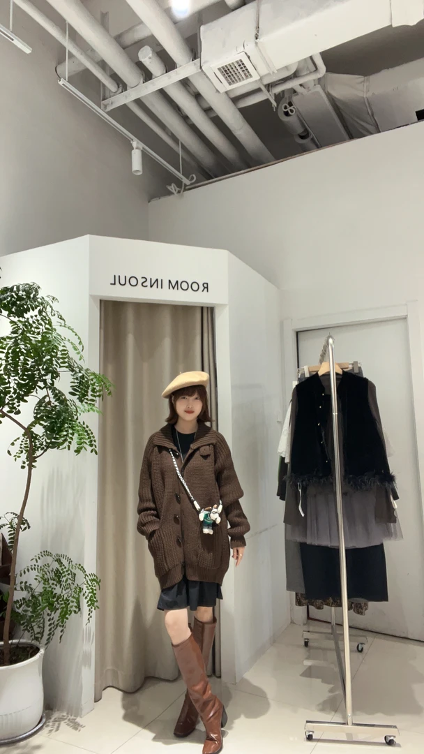 慵懒风毛针织衫网红开衫设计师冬季