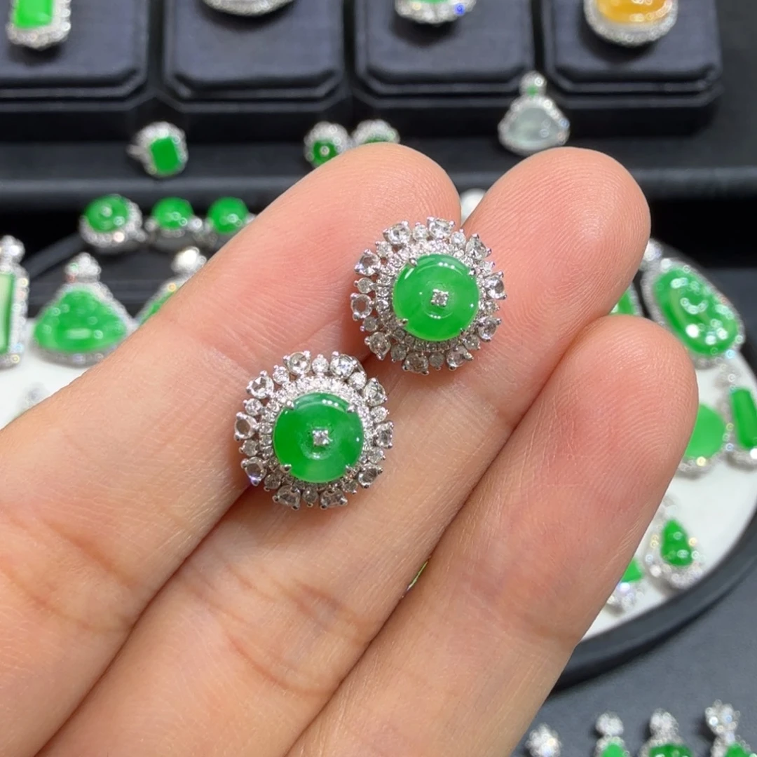 翡翠18K金镶嵌耳钉收到货48小时鉴赏期