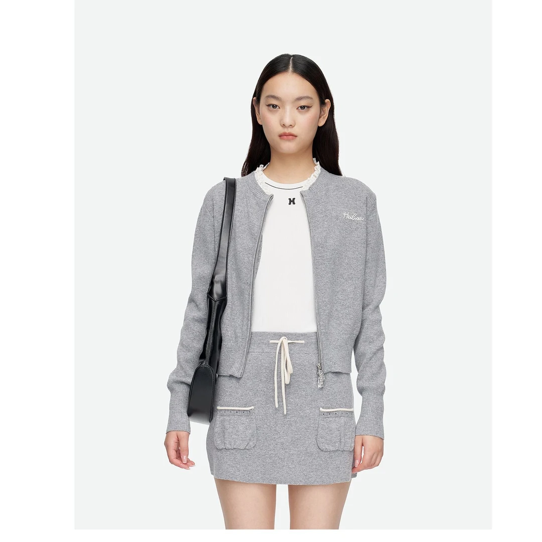 HERLIAN 秋季新品 女士蕾丝领拼接双拉链针织开衫